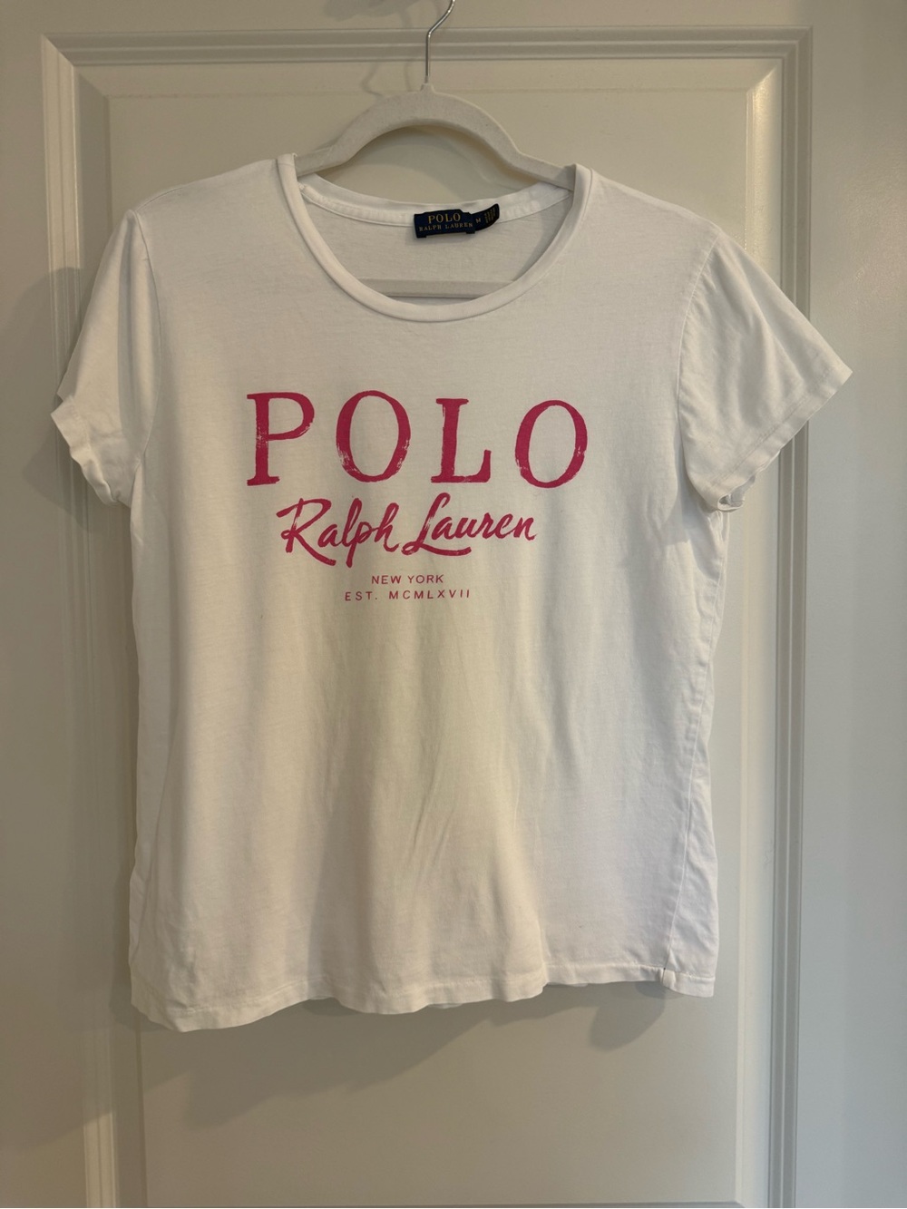 Polo by Ralph Lauren White Tee with Pink Logo Script